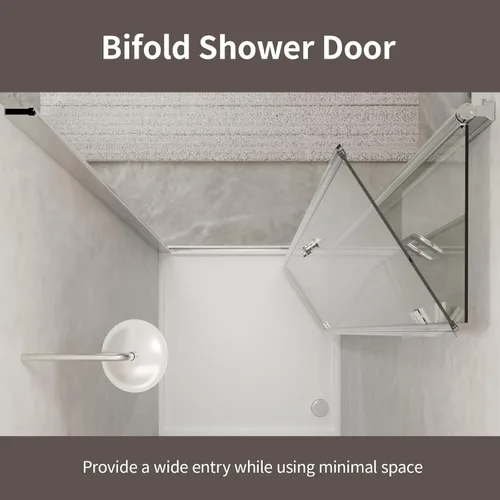 Vista 4 de Puerta de ducha de vidrio plegable sin marco de 30-31.5 pulgadas de ancho x 72 pulgadas de alto, panel de ducha plegable de vidrio transparente