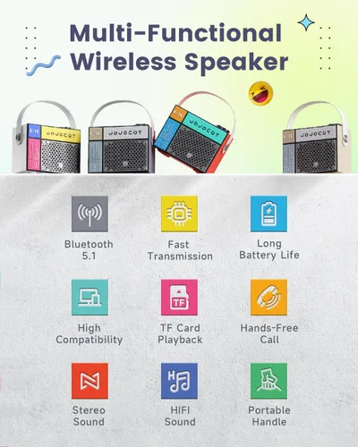 Vista 3 de Mini altavoz Bluetooth pequeño, inalámbrico, lindo altavoz retro, 5 W con soporte para tarjeta TF, Bluetooth 5.1, altavoz portátil compacto