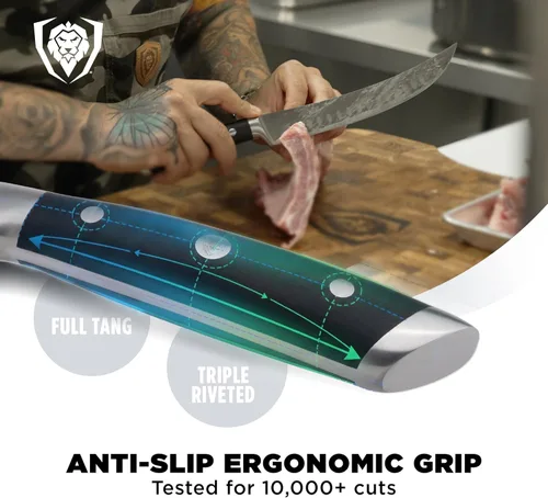 Vista 4 de Dalstrong - Cuchillo de carnicero, 8 pulgadas, serie Gladiator Elite, cuchillo cimitarra rompedor, acero alemán forjado con alto contenido