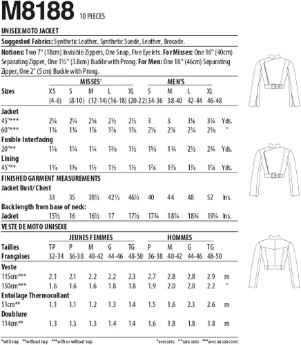 Vista 2 de McCall's Moto - Kit de patrón de costura unisex para chaqueta, código M8188, tallas XS a XL, multicolor
