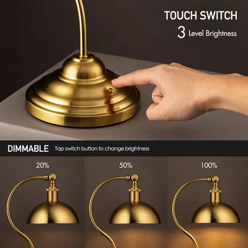 Vista 2 de O'Bright Bankers - Lámpara de mesa LED inalámbrica, funciona con batería, recargable, atenuación de 3 niveles, carga universal USB-C, cabezal