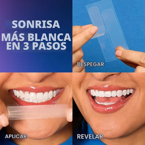 Vista 4 de Crest 3DWhitestrips - Kit de blanqueamiento dental en casa para transformación de sonrisa de 1 semana, 14 tratamientos, 8 niveles más blancos en 1