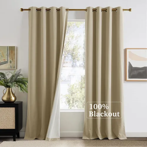 Vista 2 de NICETOWN Cortinas de terciopelo beige 100% opacas de 84 pulgadas de largo, 52 pulgadas de ancho, 2 paneles para dormitorio y sala de estar, cortinas