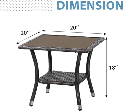 Vista 3 de Super Patio Mesa auxiliar de mimbre para patio al aire libre, mesa de centro de mimbre cuadrada con parte superior de vidrio, marco de aluminio