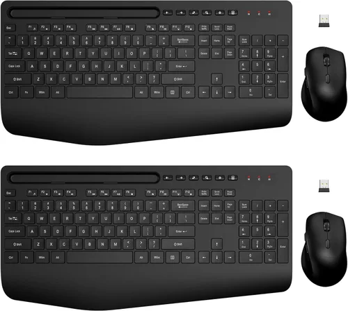 Vista 18 de Combo de teclado y mouse inalámbrico - Teclado ergonómico de tamaño completo con reposabrazos, soporte para teléfono, modo de suspensión, combo