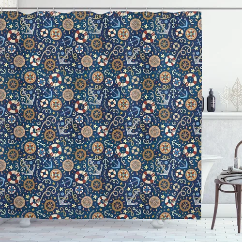 Vista 48 de Ambesonne Cortina de ducha abstracta, acuarela horizontal ovalada en forma de hojas, tonos pastel suaves, obras de arte clásicas, juego