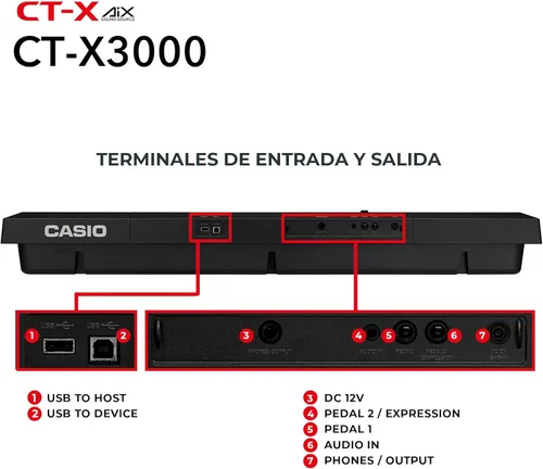 Vista 4 de Casio CT-X3000 - Teclado Arreglista Portátil de 61 Teclas 800 Tonos, 235 Ritmos, Efectos DSP, Grabadora de 17 Pistas, USB MIDI, Altavoces de 12W