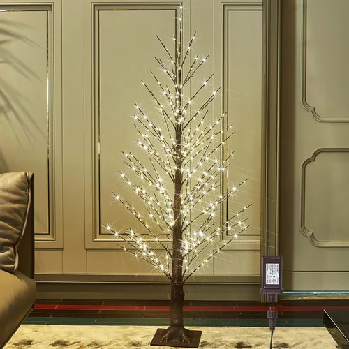 Hairui Árbol alpino marrón iluminado con 450 luces de hadas blancas cálidas de 4 pies, árbol de ramita marrón con luces para interiores y
