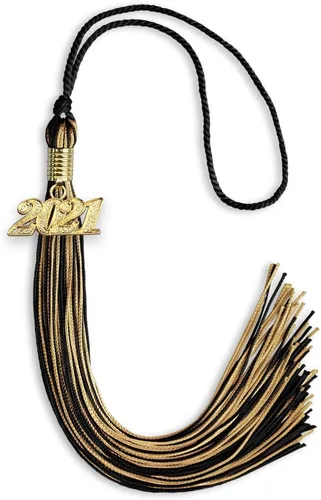 Endea Graduation - Borla de doble color mixto con fecha dorada (negro/dorado antiguo, 2021)