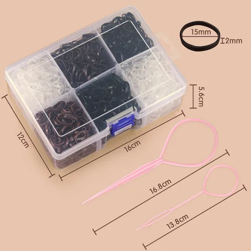 Vista 6 de Funtopia Mini ligas para el cabello, 2500 bandas de goma suaves para el cabello y elásticas para niñas y mujeres con caja organizadora