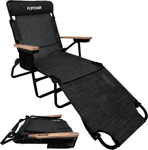 EasyGo Product FLIP - Tumbona para patio con agujeros para la cara y los brazos, 4 patas, soporte de material textileno, 6 posiciones, almohada