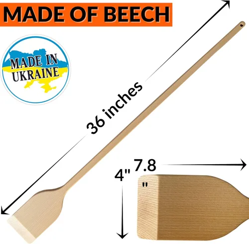 Vista 2 de Paleta mezcladora de madera de haya de 36 pulgadas, fabricada en Ucrania, mango largo para cocinar cangrejos cajún hervir y preparar cerveza
