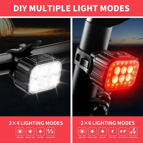 Vista 5 de Luz de bicicleta recargable Luces de bicicleta Super brillante Faro y luz trasera LED Luces de bicicleta de montaña Linterna delantera y trasera