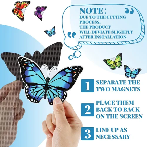 Vista 3 de Eersida 16 imanes de puerta con diseño de mariposa de doble cara, adhesivos magnéticos decorativos para ventana, patio, puertas correderas, protector