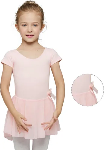 Vista 6 de MdnMd Leotardos de ballet con falda para niñas pequeñas, traje de bailarina, vestido de manga corta