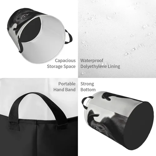 Vista 4 de Cute Black Pug Dog print Circular Hamper Waterproof Storage Bin Organizer Basket Laundry Hamper With Handles For Clothes Toys Small