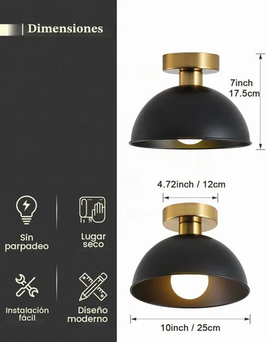 Vista 5 de Lámpara de techo industrial semiempotrada con placa dorada y pantalla azul, lámpara de techo de granja para cocina, isla, comedor, vestíbulo azul