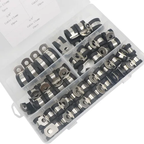 Vista 4 de Kit surtido de abrazaderas para cables, 55 abrazaderas de tubo de goma de acero inoxidable 304, 5 tamaños, 1/4 pulgadas, 5/16 pulgadas, 3/8