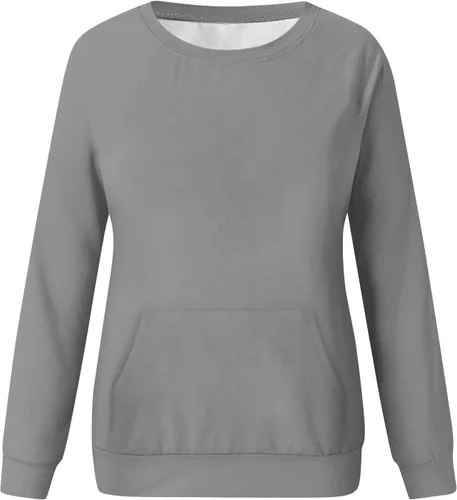 Vista 3 de Crew Neck Sweatshirts for Women Casual Basic Pullover Long Sleeve Solid Color Fall Tops Outfits with Pockets 2023