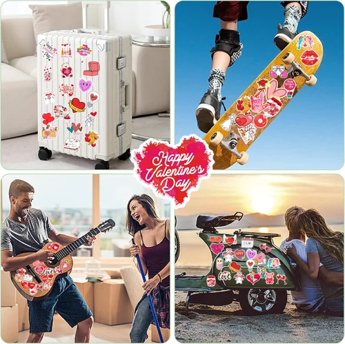 Vista 2 de XZENTIRA, 103 calcomanías para el día de San Valentín, calcomanías de amor, vinilo impermeable para botella de agua, portátil, regalos, monopatín
