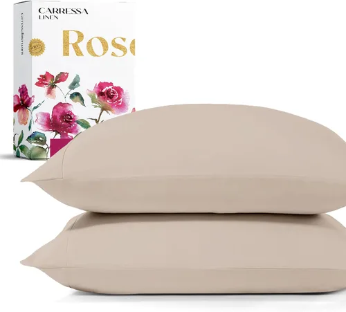 Vista 16 de Carressa Linen Juego de 2 fundas de almohada 100% de algodón egipcio, tamaño estándar, lujosas fundas de almohada de algodón de 1200 hilos