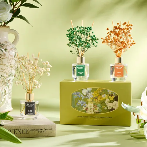 Vista 5 de Airkeep Juego de 3 Difusores de Varillas, Bosque Negro Eucalipto Musgo Cítricos Difusores de Varillas de Aceite para Dormitorio Sala de Estar