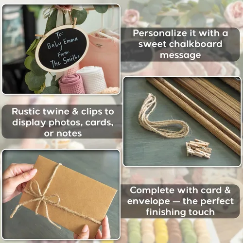 Vista 4 de Armario de madera para baby shower con parte delantera de acrílico transparente, caja de madera personalizable con sistema de doble varilla, cestas