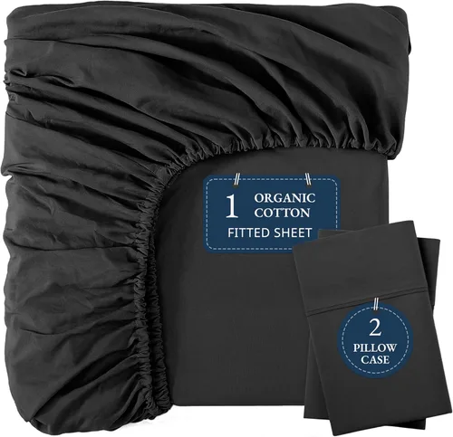 Vista 34 de LANE LINEN Sábanas ajustadas tamaño full, 100% algodón orgánico, juego de 3 piezas (1 sábana ajustada, 2 fundas de almohada), tejido percal, sábanas