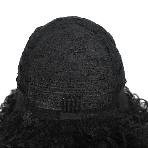 Vista 5 de Peluca Afro Rizada Negra para Mujeres, Pelucas Rizadas para Mujeres Negras, Peluca Rizada Sintética Natural con Flequillo