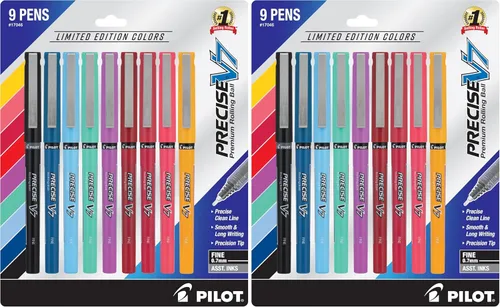 Vista 5 de PILOT Precise V5 Stick - Bolígrafos de tinta líquida, punta extrafina (0.020 in), colores de tinta surtidos, paquete de 9 (26024)