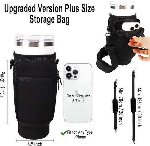 Vista 2 de LMYUHONG Soporte para botella de agua para Stanley con bolsa para correa, se adapta a Quencher Adventure de 40 onzas, accesorios de copa Stanley