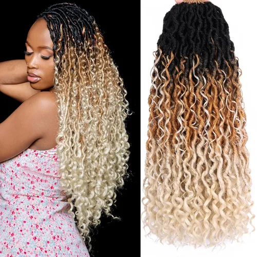Vista 15 de COOKOO Cabello de ganchillo negro natural de diosa, 10 pulgadas, 8 paquetes de rastas sintéticas preenrolladas con extremos rizados, trenzas