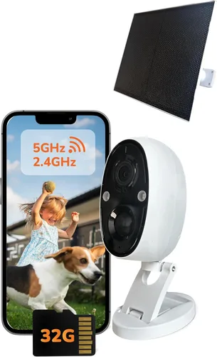 SensForge Cámara con batería solar de 2.5 K, WiFi de doble banda, detección gratuita de IA humanos y mascotas, nube de 2 días + almacenamiento SD de