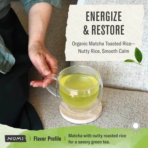 Vista 2 de Numi Té Orgánico de Arroz Tostado Matcha, 100 Bolsas de Té Matcha, Sabroso Té Verde