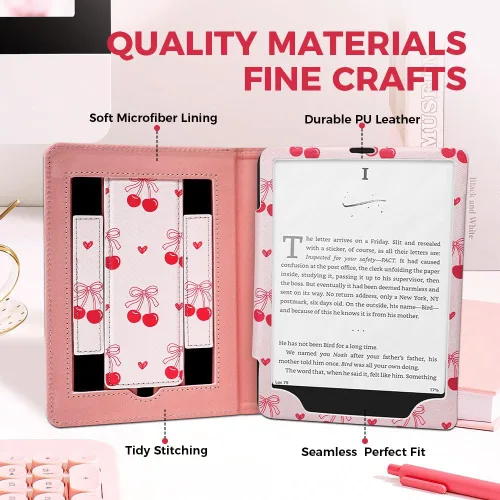 Vista 7 de Funda con lazo de cereza rosa para lectores electrónicos de 7 pulgadas/6.8 pulgadas, compatible con Kindle Paperwhite de 12ª/11ª