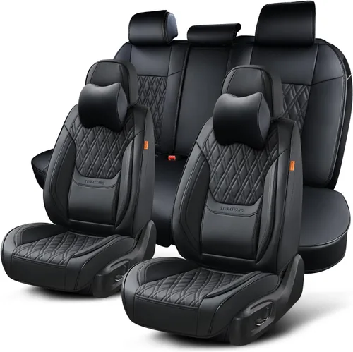 Vista 19 de Fundas de asiento delantero de automóvil, par de fundas de asiento delantero de cuero transpirable con reposacabezas, funda universal de asiento