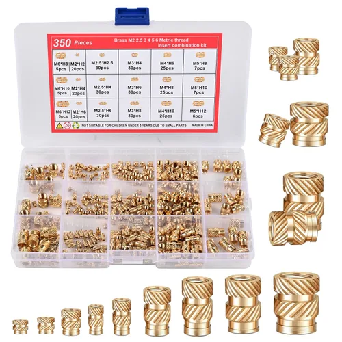 Canitu 350 piezas de insertos roscados, M2/M2.5/M3/M4/M5/M6 rosca métrica hembra Kit surtido de tuercas moleteadas de latón para plástico y