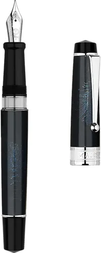 Vista 11 de erofa Majohn T5 - Pluma estilográfica de pistón, diseño de fuegos artificiales, punta media, gran capacidad de tinta con caja