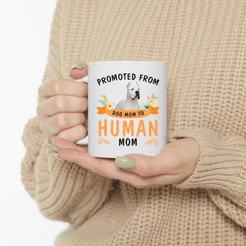 Vista 3 de Lovesout Promoted from Standing Dogo Argentino Dog Mom to Human Mom Coffee Mug White Ceramic Cup 11oz