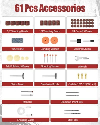 Vista 9 de AVID POWER Herramienta Rotatoria Inalámbrica de 8V Herramienta de Rectificado Recargable para Uñas de Perro, 5 Velocidades, 60 Piezas de Accesorios