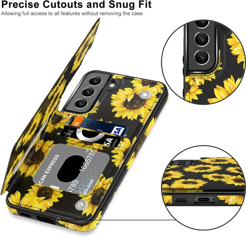 Vista 3 de LETO Funda para Galaxy S21 FE, Funda de Cartera de Cuero con Tapa Tipo Folio con Diseños de Flores de Moda para Niñas y Mujeres, con Ranuras