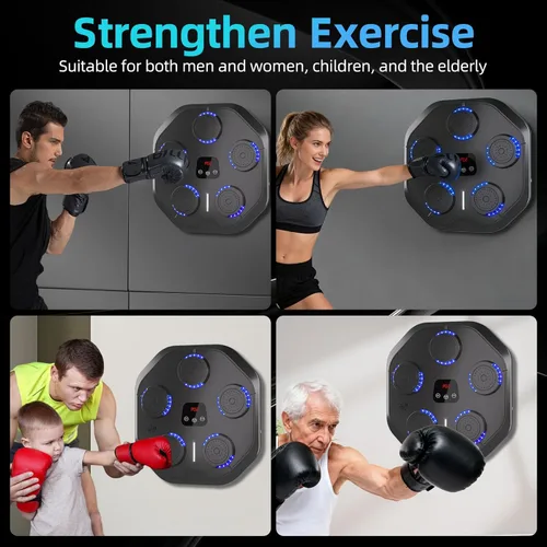 Vista 4 de Máquina de Boxeo con Música con Guantes de Boxeo Bluetooth Montada en Pared, Máquina de Boxeo para Entrenamiento y Ejercicio de Punching Adecuada