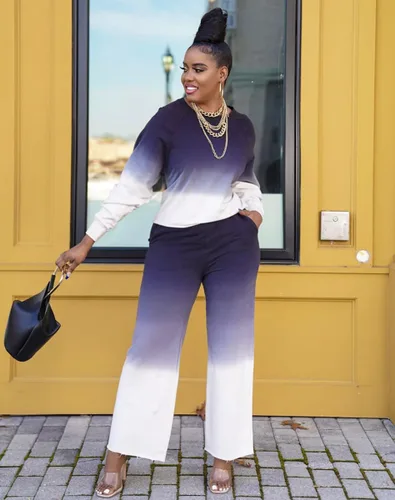 Vista 2 de Acatmew 2 Piece Outfits for Women Casual Gradient Long Sleeve Pullover Sweatshirt Wide Leg Pants Set Tracksuits