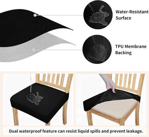 Vista 3 de Easy-Going Fundas de asiento 100% impermeables para sillas de comedor, juego de 2, fundas elásticas para asientos de silla, protector deslizable