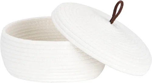 Vista 29 de Sea Team Cesta de almacenamiento redonda de cuerda de algodón con tapa, contenedor de almacenamiento tejido decorativo, cesto, maceta, caddy