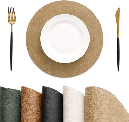 Vista 26 de MOSAYT Juego de manteles individuales de vinilo de 6 - 12 x 17 pulgadas - Cuero sintético 100% impermeable, resistente al aceite, limpiable