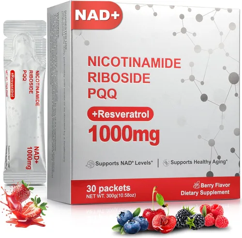Zooone NAD+ Suplemento líquido de 1000 mg, ribósido de nicotinamida y resveratrol, mezcla de bebida con sabor a bayas extra fuerte para energía,