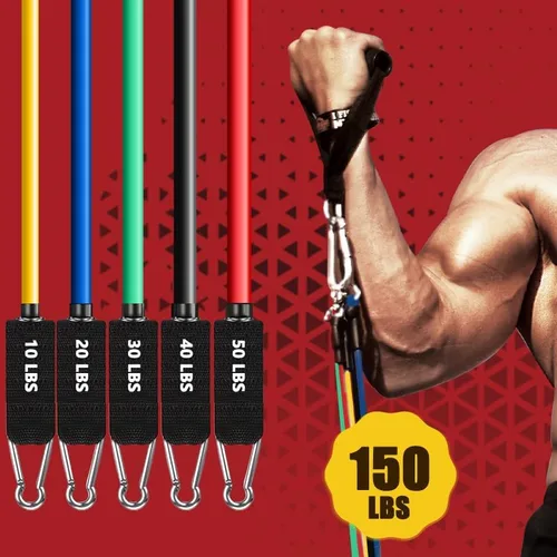 Vista 2 de Juego de bandas de resistencia, bandas de ejercicio, bandas de entrenamiento con asas para hombres y mujeres, correas de tobillo, anclaje de puerta