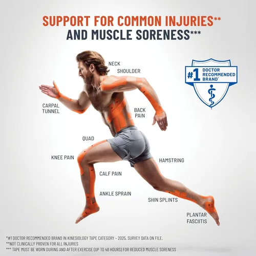 Vista 3 de KT Tape, Algodón original, cinta elástica de kinesiología, 150 tiras precortadas de 10 pulgadas