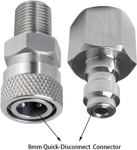 Vista 3 de Juego de conector hembra NPT de 1/8 pulgadas y conector macho de 0.315 in de desconexión rápida, juego de línea remota de acero inoxidable macho